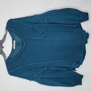 We The Free People Hacci Knit Sweater Lagoon Blue